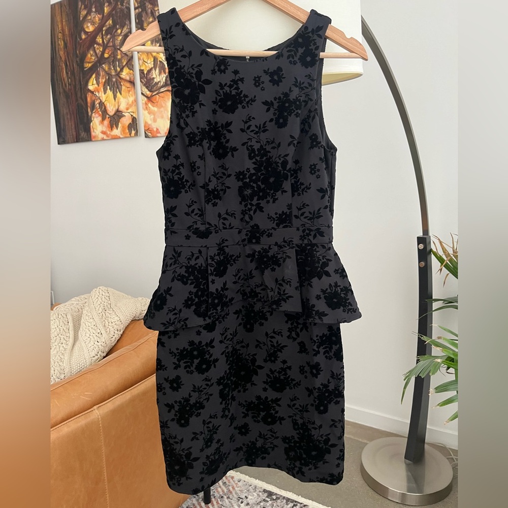 Ever New Black Floral Velour Peplum Dress